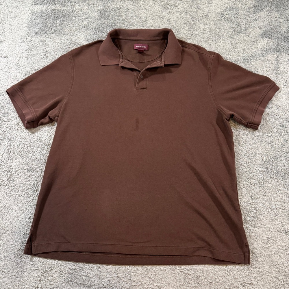 Nordstrom Mens Smartcare Polo Shirt XXL Brown Solid Cotton Short Sleeve Pique